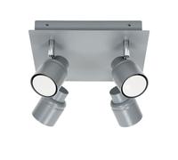 ValueLights | 4 Way Square Ceiling Spotlight Adjustable GU10 IP44 Rated Bathroom Lamp Spot Light - Matt Grey | Bathroom & Home Improvements Essential | LED Bulbs 6500K Cool White