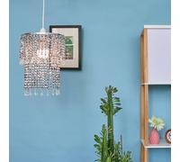 MiniSun | Modern Chrome Jewel Bead Effect Ceiling Light Shades | Pendant Lights, Home Décor & Improvement Essential | Set of 2 | 220mm Shade Width