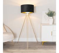 Aero Hairpin Gold Tripod Floor Lamp with Velvet and Gold Drum Lamp Shade ValueLights Black One Size