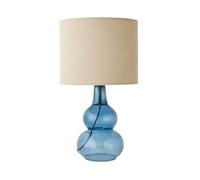 ValueLights | Aida Natural Linen Tall Lamp Shade Blue Bubble Glass Table Lamp with LED Bulb | Table Lamps, Home Décor & Improvement Essential | Included LED Bulb