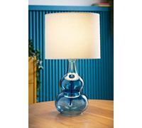 ValueLights | Aida Natural Linen Tall Lamp Shade Bright Blue Bubble Glass Table Lamp | Table Lamps, Home Décor & Improvement Essential