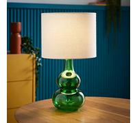 Valuelights Aida Natural Linen Tall Lamp Shade Green Bubble Glass Table Lamp With Led Bulb