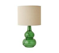 ValueLights | Aida Natural Linen Tall Lamp Shade Green Bubble Glass Table Lamp with LED Bulb | Table Lamps, Home Décor & Improvement Essential | Included LED Bulb