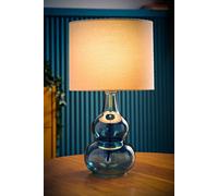 Aida Natural Linen Tall Shade Bright Bubble Glass Table Lamp and Bulb ValueLights Bright Blue One Size