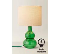 Valuelights Aida Natural Linen Tall Lamp Shade Green Bubble Glass Table Lamp With Led Bulb