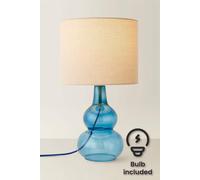 ValueLights Aida Natural Linen Tall Lamp Shade Blue Bubble Glass LED Table Lamp - Size: 37 x 21 x 21cm - Wilko