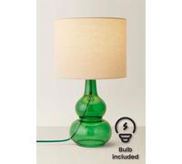 ValueLights | Aida Natural Linen Tall Lamp Shade Green Bubble Glass Table Lamp with LED Bulb | Table Lamps, Home Décor & Improvement Essential | Included LED Bulb