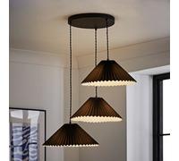 Valuelights Akira Black 3 Way Hanging Pendant Ceiling Light With Pleated Lampshade - Led Bulbs Included
