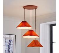 Akira Pleated 3 Way Triple Drop Ceiling Pendant Light ValueLights Burnt Orange One Size