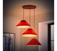 ValueLights Akira Pleated 3 Way Triple Drop Ceiling Pendant Light with LED Bulbs in Burnt Orange ValueLights Burnt Orange