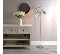 Valuelights Albie Silver Metal 3 Arm Spotlight Head Adjustable Floor Lamp For Living Room - Led Bulbs Included