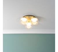 ValueLights | Matt Gold 3 Way Ceiling Light with Clear Glass Shades | Close-to-Ceiling Lights, Home Décor & Improvement Essential | IP44 Bathroom | Mains Wired