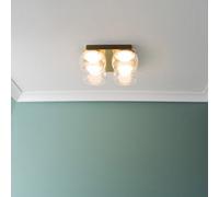 ValueLights | Matt Gold 4 Way Ceiling Light with Clear Glass Shades | Close-to-Ceiling Lights, Home Décor & Improvement Essential | IP44 Bathroom | Mains Wired