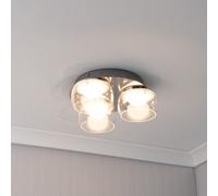 Alissa IP44 Rated Bathroom 3 Way Glass Integrated LED Flush Ceiling Light ValueLights Silver One Size