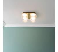 ValueLights | Matt Gold 4 Way Ceiling Light with Clear Glass Shades | Close-to-Ceiling Lights, Home Décor & Improvement Essential | IP44 Bathroom | Mains Wired