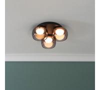 ValueLights | Matt Black 3 Way Ceiling Light with Smoked Glass Shades | Close-to-Ceiling Lights, Home Décor & Improvement Essential | IP44 Bathroom | Mains Wired