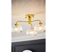 ValueLights | Gold 3 Way Ceiling Light Fitting with Clear Ribbed Lampshade | Close-to-Ceiling Lights, Home Décor & Improvement Essential | Includes Bulb | Mains Wired