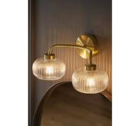 Valuelights Amaia Brushed Gold Ip44 Rated 2 Way Clear Ribbed Glass Wall Light Gold