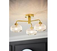 Valuelights Amaia Brushed Gold Ip44 Rated 3 Way Clear Ribbed Glass Ceiling Light Gold