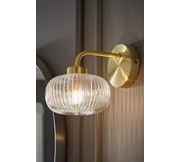 ValueLights | Gold Wall Light Fitting with Clear Ribbed Lampshades | Bath Wall Lights, Home Décor & Improvement Essential | Includes Bulb | Mains Wired