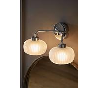 ValueLights | Chrome 2 Way Wall Light Fitting with Frosted Ribbed Lampshades | Bath Wall Lights, Home Décor & Improvement Essential | Includes Bulb | Mains Wired
