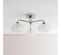 Valuelights Amaia Chrome Ip44 Rated 3 Way Frosted Ribbed Glass Ceiling Light With Led Bulbs