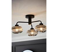 Valuelights Amaia Matte Black Ip44 3 Way Smoked Ribbed Glass Ceiling Light With Led Bulbs