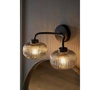 Valuelights Amaia Matte Black Ip44 Rated 2 Way Smoked Ribbed Glass Wall Light
