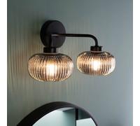 ValueLights | Matt Black 2 Way Wall Light Fitting with Smoked Ribbed Lampshades | Bath Wall Lights, Home Décor & Improvement Essential | Includes Bulb