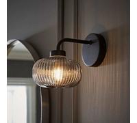 Valuelights Amaia Matte Black Ip44 Rated Single Smoked Ribbed Glass Wall Light