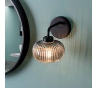 ValueLights | Matt Black Wall Light Fitting with Smoked Ribbed Lampshade | Bath Wall Lights, Home Décor & Improvement Essential | IP44 Bathroom