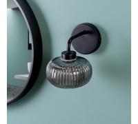 Valuelights Amaia Matte Black Ip44 Rated Single Smoked Ribbed Glass Wall Light With Led Bulb