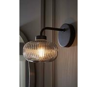 Valuelights Amaia Matte Black Ip44 Rated Single Smoked Ribbed Glass Wall Light With Led Bulb