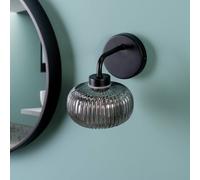 Valuelights Amaia Pair Of Black Ip44 Single Smoked Ribbed Glass Wall Lights With Led Bulbs Black One Size