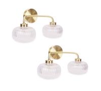 Amaia Pair of Brushed Gold IP44 Rated 2 Way Clear Ribbed Glass Wall Lights ValueLights Gold One Size