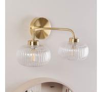 Amaia Pair of Brushed Gold IP44 Rated 2 Way Clear Ribbed Glass Wall Lights ValueLights Gold One Size