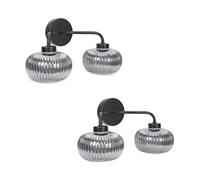 Amaia Pair of Matte Black IP44 Rated 2 Way Smoked Ribbed Glass Wall Lights ValueLights Black One Size