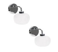 Valuelights Amaia Pair Of Polished Chrome Ip44 Single Frosted Ribbed Glass Wall Lights