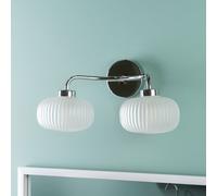 ValueLights Amaia Chrome 2 Way Frosted Glass IP44 Wall Light with Bulbs in Metallic Silver ValueLights Metallic Silver