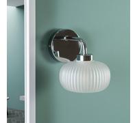 Valuelights Amaia Polished Chrome Ip44 Single Frosted Ribbed Glass Wall Light With Led Bulb
