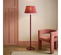 Valuelights Amara Double Pink Pleated Shade Pink Twisted Wood Floor Lamp & Bulb