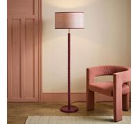 Valuelights Amara Linen Drum Colour Trim Shade Pink Twisted Floor Lamp With Bulb