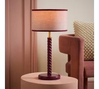 Valuelights Amara Linen Drum Colour Trim Shade Pink Twisted Table Lamp With Bulb