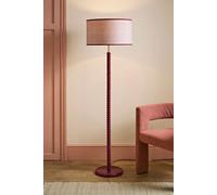 Valuelights Amara Linen Drum With Colour Trim Shade Wooden Twisted Floor Lamp In Dark Pink Dark Pink