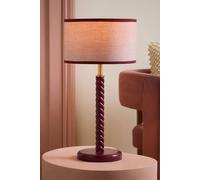 Valuelights Amara Linen Drum With Colour Trim Shade Wooden Twisted Table Lamp In Dark Pink Dark Pink