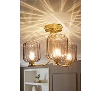 ValueLights | Gold 3 Way Ceiling Light Fitting with Smoked Ribbed Glass Shades | Pendant Lights, Home Décor & Improvement Essential | Mains Wired
