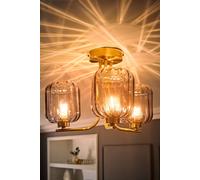 ValueLights Amelie 3 Way Ribbed Glass Gold Stem LED Ceiling Pendant Light - Size: 25 x 38 x 36cm - Wilko