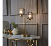 ValueLights | Gold 2 Way Table Lamp with Smoked Ribbed Glass Shades | Table Lamps, Home Décor & Improvement Essential