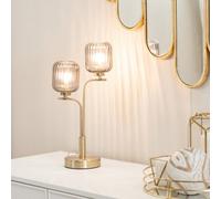 Valuelights Amelie Gold 2 Way Table Lamp With Smoked Ribbed Glass Shades - Led Bulbs Included