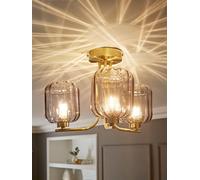 Valuelights Amelie Gold 3 Way Ceiling Light With Smoked Ribbed Glass Shades Gold